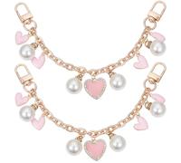 Beebeecraft 2Pcs Purse Chain Strap Extender 8.3" Short Gold Purse Strap Replacement Decorative Enamel Heart Resin Pearl Charm Bag Handle Chain with Buckle for Handbag Clutch Shoulder Tote Bags Wallet