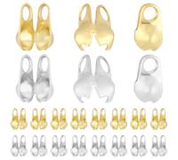 Beebeecraft 300Pcs 2 Colors 304 Stainless Steel Crimp Bead Covers for Jewelry Making 3.9x3mm 18K Gold & Sterling Silver Plated Round Clamshell Bead Tip Knot Covers Chain Calotte Ends for DIY Craft