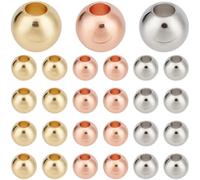 Beebeecraft 300Pcs 3 Colors Round Loose Beads 4mm 18K Gold & Platinum Plated Brass Metal Round Spacer Beads Rose Golden Silver for Jewelry Making Bracelet DIY