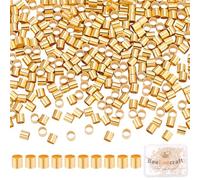 Beebeecraft 300Pcs Crimp Tube Beads 2x2mm Stainless Steel 1.5mm Hole Golden Column Tube Crimp Ends Cord Caps Loose Spacer Beads for Jewelry Making Bracelet Necklace Earring Diy Craft