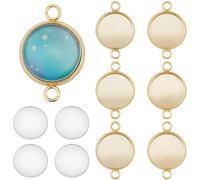 Beebeecraft 30Pcs 12mm Blank Connector Charms with 30Pcs Round Clear Glass Cabochons 24K Gold Plated 201 Stainless Steel Bezel Pendant Trays Settings Base Charms for Jewelry Making
