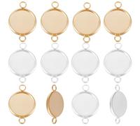 Beebeecraft 30Pcs 2 Colors 12mm Cabochon Connector Settings Gold 24K Gold & Sterling Silver Plated Stainless Steel Flat Round Blank Bezel Pendant Trays Link Charms for Diy Jewellery Making