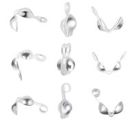 Beebeecraft 30Pcs 3 Styles Bead Tip Knot Covers 925 Sterling Silver Fold-over Clamshell End Caps Crimp Beads for Jewelry Making DIY Crafts