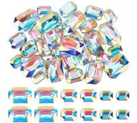 Beebeecraft 30Pcs 8/10/14mm Rectangle Rhinestones Pointed Back Crystal AB Octagon Glass Gems Diamond for Bag Dress Jewelry Making