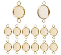 Beebeecraft 30Pcs Cabochon Connector 24K Gold Plated Stainless Steel Flat Round 10mm Blank Bezel Pendant Trays with Double Loop for Jewelry Making