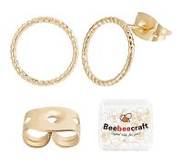 Beebeecraft 30Pcs Circle Earring Posts 18K Gold Plated Twisted Round Stud Earring Findings with 30Pcs Butterfly Earring Backs for Women Girl Earring Jewelry Making