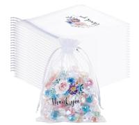 Beebeecraft 30Pcs Thank You Organza Bag 5x7inch Small Mesh Bags with Drawstring White Sheer Wedding Party Favor Gift Bags Flower Jewelry Mesh Pouch for Candy Storage Christmas Birthday Gifts Wrapping