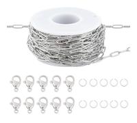 Beebeecraft 32.8FT Paperclip Chain for Jewelry Making 304 Stainless Steel Oval Link Chain Roll for Bracelet Necklace Making with 80Pcs Jump Rings 40Pcs Lobster Clasps