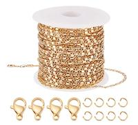 Beebeecraft 33 Feet 18K Gold Plated Cable Chains Mirror Link Chain with 20 Lobster Claw Clasps and 50 Jump Rings for Necklace Earring Bracelet Making