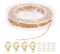 Beebeecraft 33 Feet 18K Gold Plated Rhombus Link Chains with 20 Lobster Claw Clasps and 50 Jump Rings for Necklace Earring Bracelet Making
