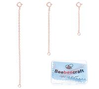 Beebeecraft 3Pcs Necklace Extenders 925 Sterling Silver Bracelet Anklets Jewellery Chain with Spring Ring Clasps and Silver Polishing Cloth(1.26/2.01/3.19 Inch, Rose Gold)