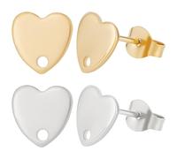 Beebeecraft 40Pcs 2 Colors Heart Stud Earring Findings Stainless Steel Earring Post with Hole and Earring Backs Gold and Silver Color Love Earrings Components for Valentine's Day Erring DIY
