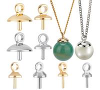 Beebeecraft 40Pcs 4 Sizes 2 Color Eye Pin Peg Bail 24K Gold & 925 Sterling Silver Plated Brass Pearl Cup Eye Pins Bail Peg Pendant Connectors for Half Drilled Beads Jewellery Making DIY Craft