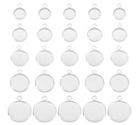 Beebeecraft 40Pcs Blank Cabochon Settings 10/12/14/16/20mm 925 Sterling Silver Plated 304 Stainless Steel Blank Bezel Tray Flat Round Charms with Loop and Storage Box for Jewellery Making