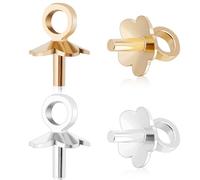 Beebeecraft 40Pcs Flower Bead Caps 24K Gold Plated Brass & Sterling Silver 2 Color Flower Eye Pin Peg Bails Charms Connectors for 3mm Half Drilled Bead for Jewelry Necklace Making