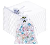 Beebeecraft 40Pcs Organza Gift Bags 5.2x7inch 3D Flower Bow White Wedding Party Favor Drawstring Bags Candy Makeup Jewelry Mesh Pouch Storage for Christmas Wedding Birthday Gifts Packaging Wrapping