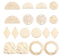 Beebeecraft 45Pcs 9 Styles Flat Connector Charms 18K Gold Plated Geometric Round Diamond Triangle Semi-circular Double Hole Connector Link Charms for Jewelry Making Bracelet Necklace