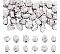 Beebeecraft 48Pcs 12 Styles Irregular Spacer Beads for Jewelry Making, Mixed Shapes 304 Stainless Steel Assorted Spacer Beads Silver Metal Faceted Rondelle Loose Bead Idea for Necklace Bracelets