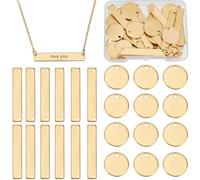 Beebeecraft 48Pcs 2 Styles Blank Charms 304 Stainless Steel Rectangle Flat Round Golden Stamping Tag for Jewelry Making Bracelet Necklace