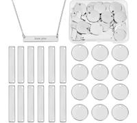 Beebeecraft 48Pcs 2 Styles Blank Charms 304 Stainless Steel Rectangle Flat Round Metal Stamping Tag for Jewelry Making Bracelet Necklace