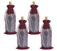 Beebeecraft 4Pcs 13.8x5.9 Inch Red Wine Bottle Bags Velvet Rectangle Champagne Wine Gift Pouches with Visible Window for Birthday Dinner Wedding Party