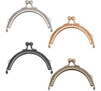 Beebeecraft 4Pcs 4 Colors Kiss Lock Purse Frame Metal Iron Vintage Antique Gold Silver Bronze Black Arch Shape Wallet Coin Purse Frame Clip Clasp Locks for DIY Craft Purses Making Bags Handles Sewing