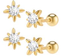 Beebeecraft 4Pcs North Star Earrings 925 Sterling Silver Star Cubic Zirconia Stud Earrings with Screw Ball Backs Tiny 5 x 5mm