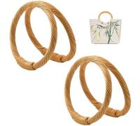 Beebeecraft 4Pcs Rattan Purse Handles 12.7x13cm Round Wooden Ring Bag Handles Handbag Handles Replacement for Crochet Woven Beach Bag Making Supplies