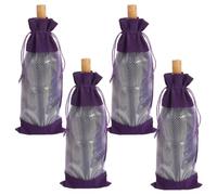 Beebeecraft 4Pcs Velvet Wine Bags with Drawstring Rectangle Indigo Champagne Wine Bottle Gift Bags with Sheer Window for Holiday Wedding Party Birthdays Christmas Blind Tastings Home
