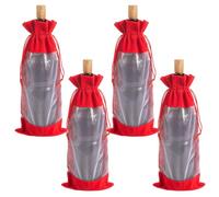 Beebeecraft 4Pcs Wine Bottle Gift Bags Velvet Wine Bags Window Drawstring Pouches for Wedding Festival Tasting Party Favors (Red Color)