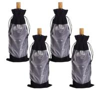 Beebeecraft 4Pcs Wine Gift Bags Velvet Wine Bottle Packing Pouches Black Drawstring Bags with Visible Window for Wedding Festival Tasting Party Favors