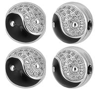 Beebeecraft 4Pcs Yin Yang Beads Platinum Plated Enamels Tai Chi Round 11mm Cubic Zirconia Beads Yin and Yang Charms with Clear and Black for Jewellery Making fit Men Women Bracelet Gift