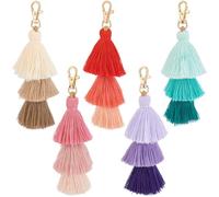 Beebeecraft 5 Colors Pom Pom Tassel Keychain Colorful Boho Pompom Backpack Keychains Polyester Bohemian Tassels Bag Charm Car Key Chain Key Ring Pendants for Women Purse Decorations Bag Accessories