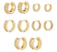 Beebeecraft 5 Pairs 5 Style Huggie Earrings Multipack 18K Gold Plated Small Gold Huggie Hoop Earrings Set with Cubic Zirconia Lightweight Chunky Dainty Earring for Women Sleeper Jewellery Gifts
