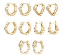 Beebeecraft 5 Pairs 5 Style Multipack Small Hoop Earrings for Women 18ct Gold Plated Round Chunky Tiny Huggie Hoop Earrings Set with Heart Cubic Zirconia for Thick Lightweight Sleeper Jewellerry Gifts