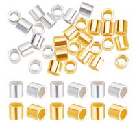 Beebeecraft 50Pcs 2 Colors 925 Sterling Silver Crimp Tube Beads 2x2mm Column Tube Crimp Ends 1mm Hole Cord Caps Loose Spacer Beads for Jewellery Making Bracelet Necklace Earring DIY Crafts