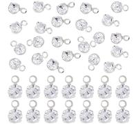 Beebeecraft 50Pcs 3.5mm Tiny Clear Crystal Charms 925 Sterling Silver Plated Cubic Zirconia Rhinestone Pendant Charms for Jewelry Making DIY Earring Necklace Bracelet