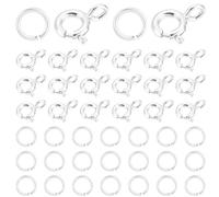 Beebeecraft 50Pcs Spring Ring Clasps with 50Pcs 5mm Jump Rings 9x6.5mm Small 925 Sterling Silver Plated Round Necklace Clasps and Closures Replacement for Jewellery Making Bracelets Charms Diy Craft