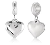 Beebeecraft 5Pcs Large Hole 5mm Heart Charms 304 Stainless Steel Love Valentine European Dangle Charms for Wedding Mother Necklace Bracelets Jewelry Making Gifts