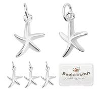 Beebeecraft 5Pcs Starfish Pendant Charm 925 Sterling Silver Beach Sea Stars Summer Hawaii Charm Pendants with Jump Rings 15x9.5x2mm for Jewellery Bracelet Necklace Making Supplies