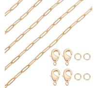 Beebeecraft 6.56 Feet Paperclip Chain for Jewelry Making 18K Gold Plated 304 Stainless Steel Cable Link Chain with 10Pcs Lobster Clasp and 30Pcs Jump Ring for Bracelet Necklace DIY Craft