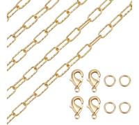 Beebeecraft 6.56 Feet Paperclip Chain for Jewelry Making 18K Gold Plated Brass Cable Link Chain with 10Pcs Lobster Clasp and 20Pcs Jump Ring for Necklace DIY Craft Supplies