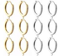 Beebeecraft 6 Pairs 2 Colors Huggie Hoop Earring Findings 18K Gold & Platinum Plated Brass Cubic Zirconia Earring Hoop Findings Round Leverback Hooks with Loop for Jewellery Making, 17.5x2mm