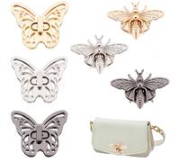 Beebeecraft 6 Sets Purse Turn Lock, 2 Styles 3 Colors 3D Bee Shape Butterfly Bag Turn Buckles Decorative Lock Alloy Purse Twist Lock Clasp Closure Lock Clutch Closure for DIY Craft Bag Handbag Making