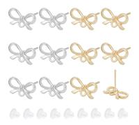 Beebeecraft 60Pcs 2 Colors Bow Stud Earring Findings Alloy with 304 Stainless Steel Steel Pins 60pcs Plastic Ear Nuts Golden Bowknot Stud Earring with Post Loop for Jewelry Making Supplies