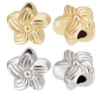 Beebeecraft 60Pcs 2 Colors Flower Beads 18K Gold & Platinum Plated Tibetan Style Five Petals Floral Loose Spacer Beads for DIY Craft Bracelet Necklace Jewellery Making