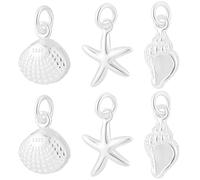Beebeecraft 6Pcs 3 Styles 925 Sterling Silver Summer Beach Charms for Jewellery Making Seashell Scallop Cowrie Shell Starfish Charms Ocean Sea Animal Pendants with Jump Rings for Bracelets Necklace