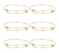 Beebeecraft 6Pcs 60mm Expandable Bangle Bracelets 18K Gold Plated 316 Stainless Steel Blank Memory Wire Cuffs Bangles for DIY Necklace Jewellery Making