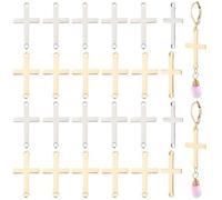 Beebeecraft 70Pcs 2 Colors Cross Charm Connectors 18K Gold Plated Stainless Steel Crucifix Links Pendants Silver Color Easter Theme Linking Charms for Jewelry Making Bracelet DIY Craft Findings