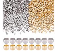Beebeecraft 800Pcs 2 Colors Crimp Beads 2.5mm 24K Gold Plated 304 Stainless Steel Rondelle Round Crimp Beads Loose Spacer Stoppers Crimping Cord End Caps for Jewelry Making Necklace (Hole: 1.4mm)